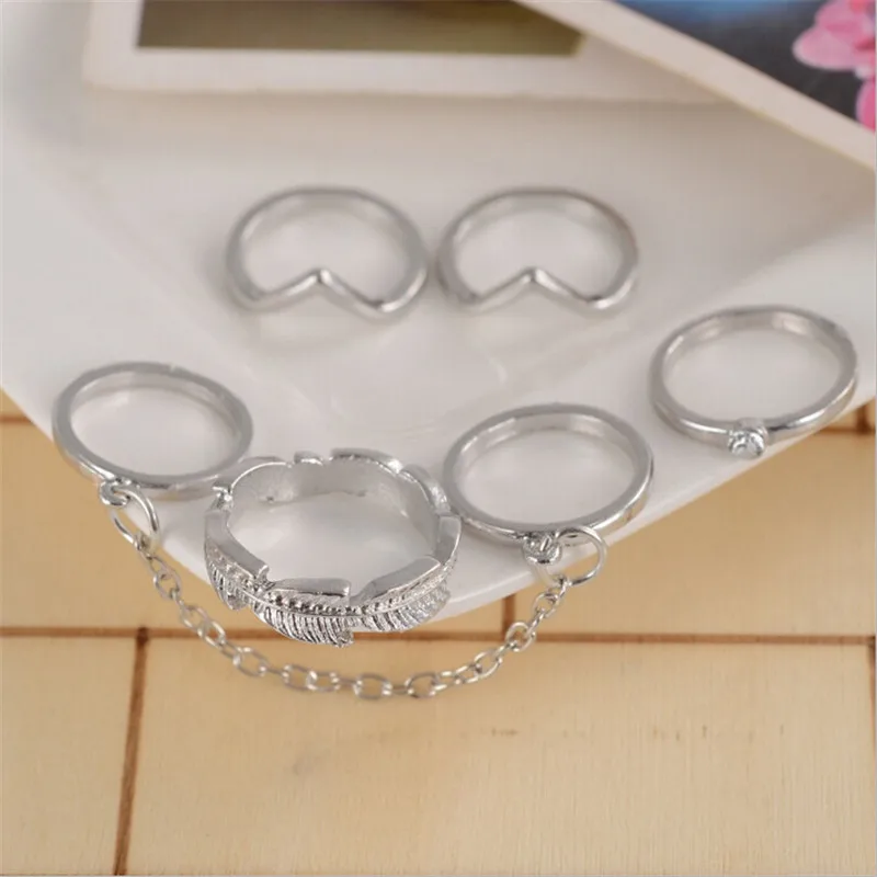 6pcs/lot New Boho Bague Homme Bijoux Gold Color Crystal Ring for Women Clear Fashion Jewelry Gift Anel Joint Rings | Украшения и