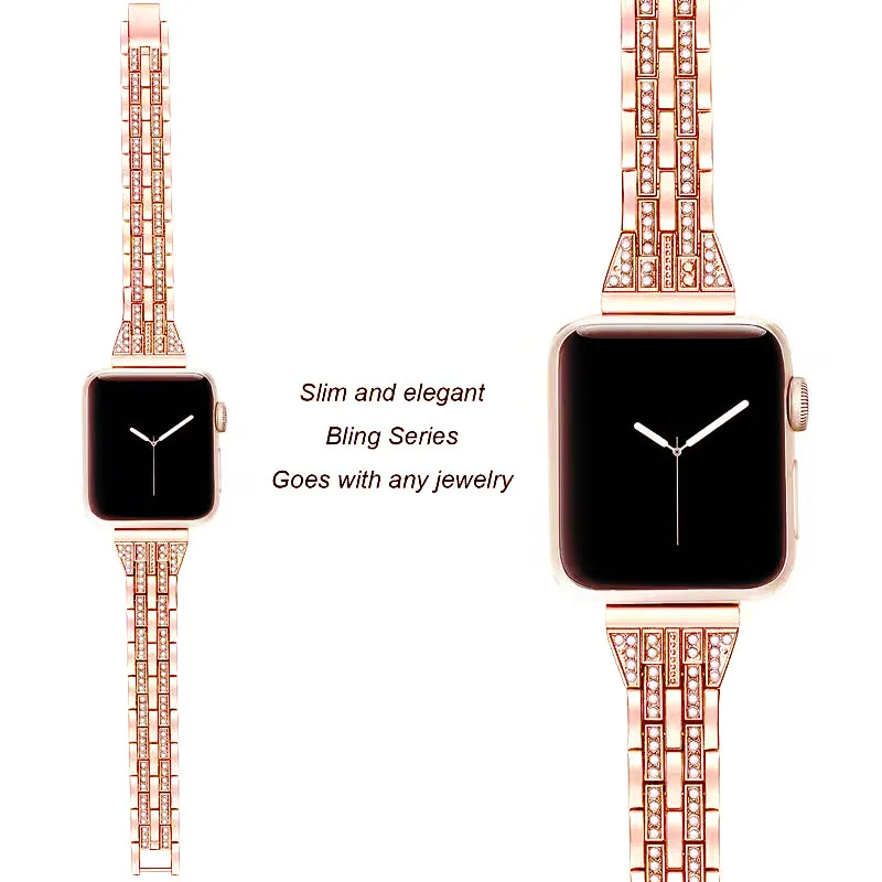 Роскошный браслет из нержавеющей стали ремень для Apple Watch полосы 44/42/40/38 мм