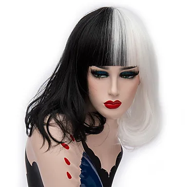 black white HAIRJOY синтетические волосы для женщин Черный Белый Средний прямой парик 4 цвета - Цвет: black white