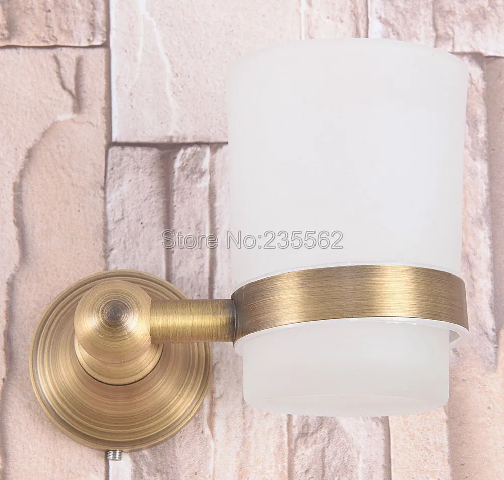 

Antique Brass Bath Single Toothbrush Holder Set + Glass Cup Wall Mounted / Bathroom Accessories lba163