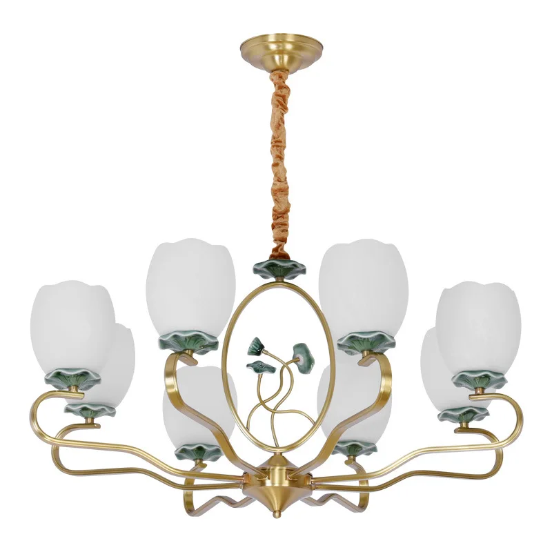 

TUDA LED Chandelier European Ceramic Chandelier Living Room Bedroom Restaurant Frosted Glass Copper Chandelier E27 110V 220V
