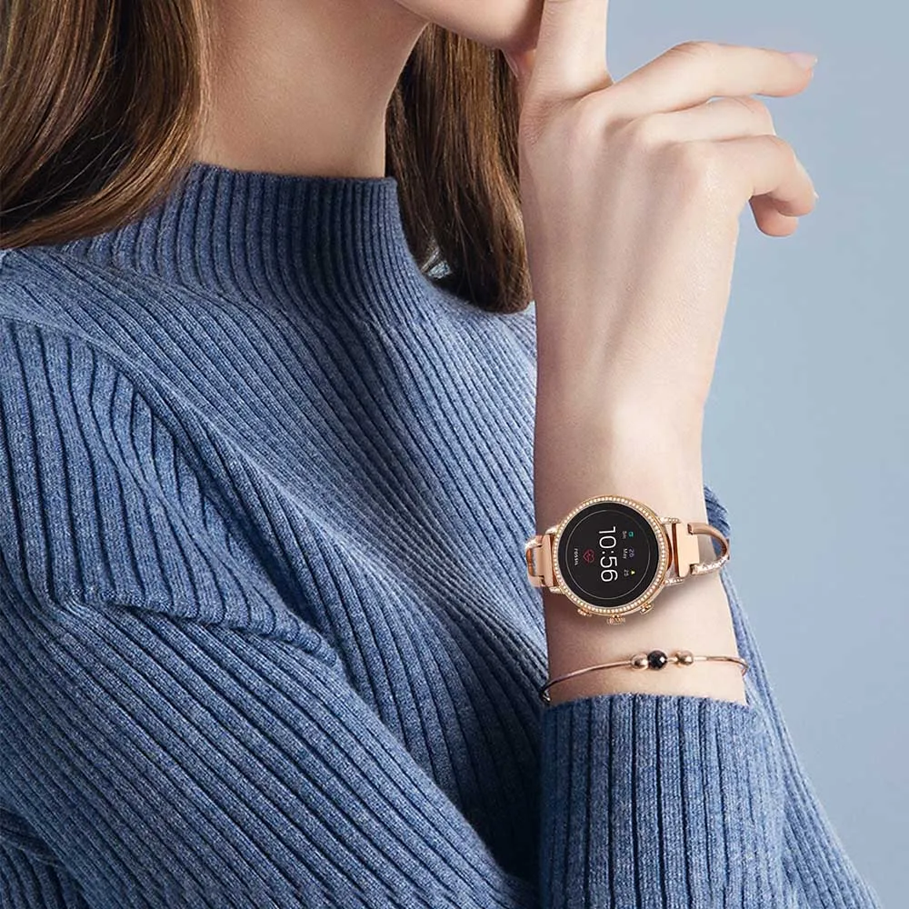 Нержавеющая сталь+ бриллиантовый ремешок для часов 18 мм для Fossil women's Gen 4 Venture HR/Gen 3 Q Venture часы ремешок из розового золота