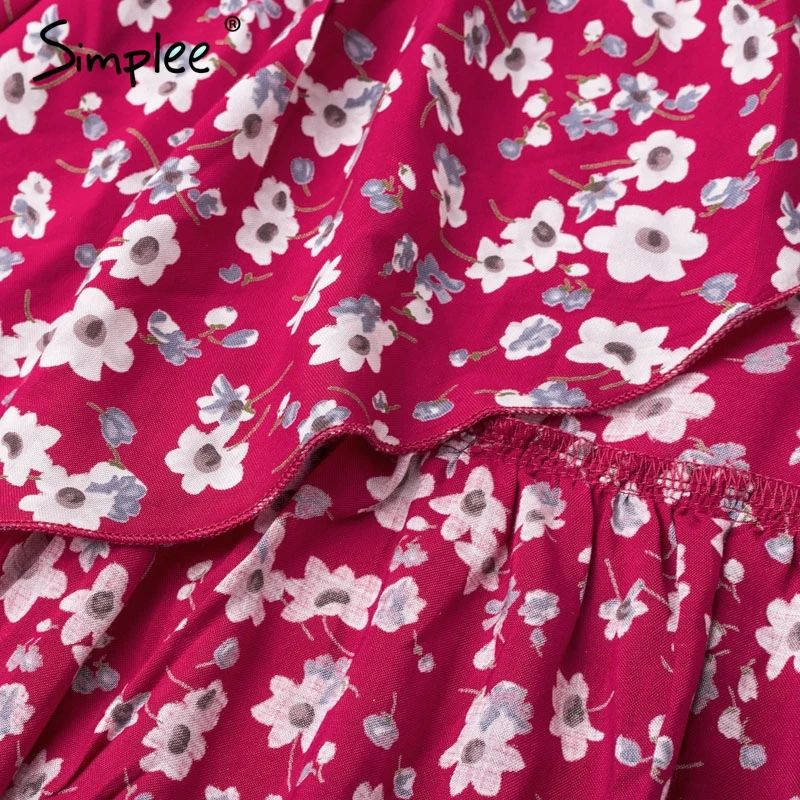 Simplee цветочный принт красная Бохо длинная юбка Женская Русалка Высокая талия