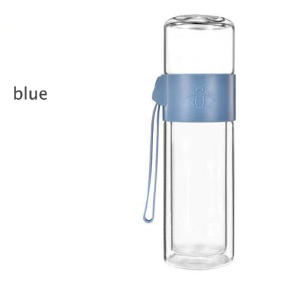 blue Офисная деловая стеклянная бутылка для воды, портативная стеклянная бутылка с двойными стенками для чая, креативная прозрачная стеклянная Подарочная бутылка - Цвет: blue
