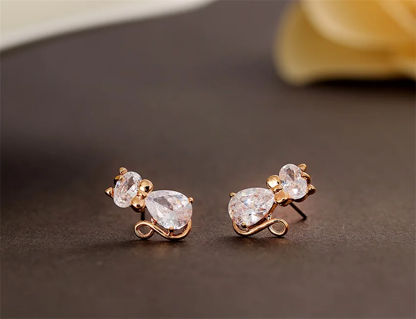 Желтое Золото Цвет милый котенок Товары для кошек бабочка узел CZ Серьги гвоздики