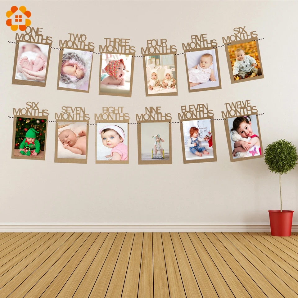 12 шт./лот DIY Фото Рамка для детей 1 месяцев синий/розовый номер баннеры детских