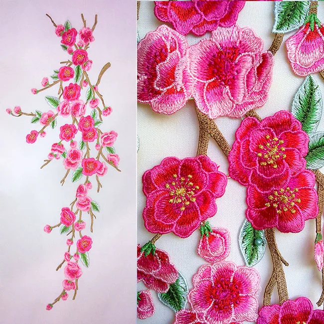 30*75 см очень большая вышитая нашивка аппликация с цветком Красной сливы для