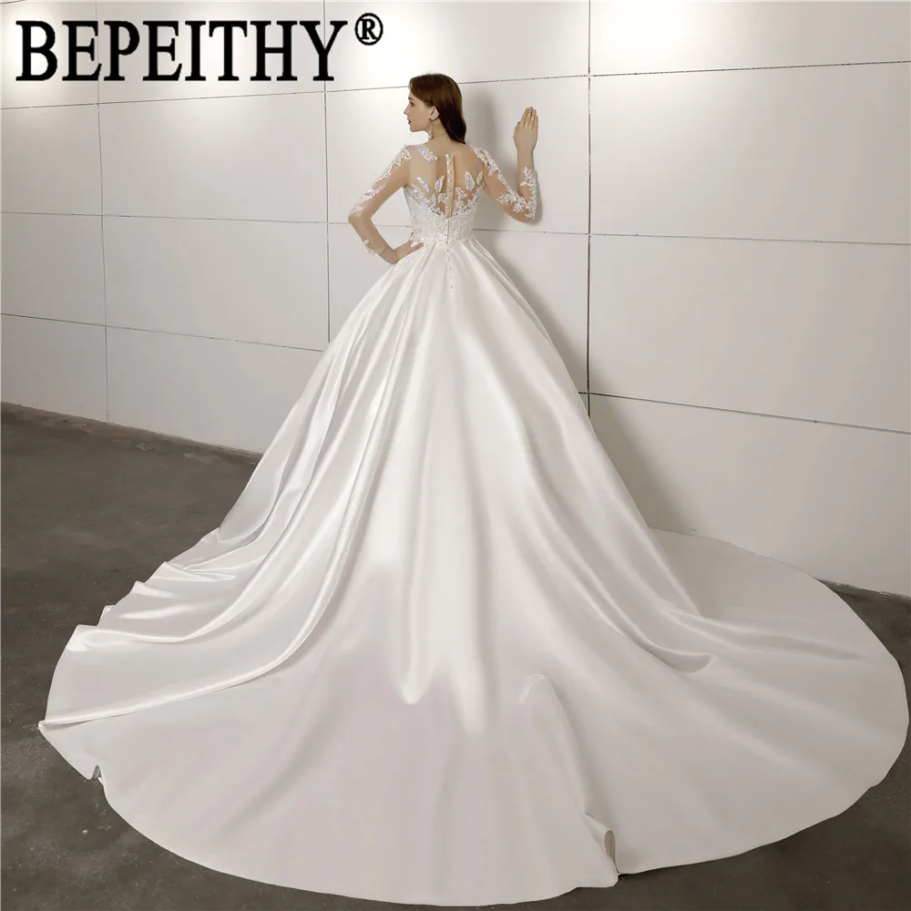 Женское атласное платье BEPEITHY простое недорогое свадебное с аппликацией из