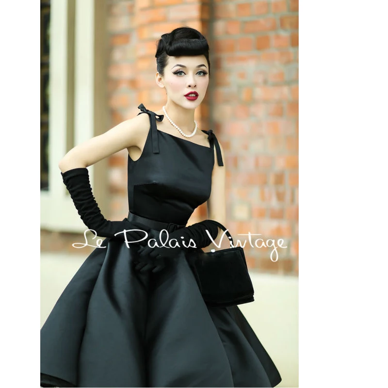 

Le Palais Vintage elegant retro classic Hepburn silk high waist puff dress/ ball gown