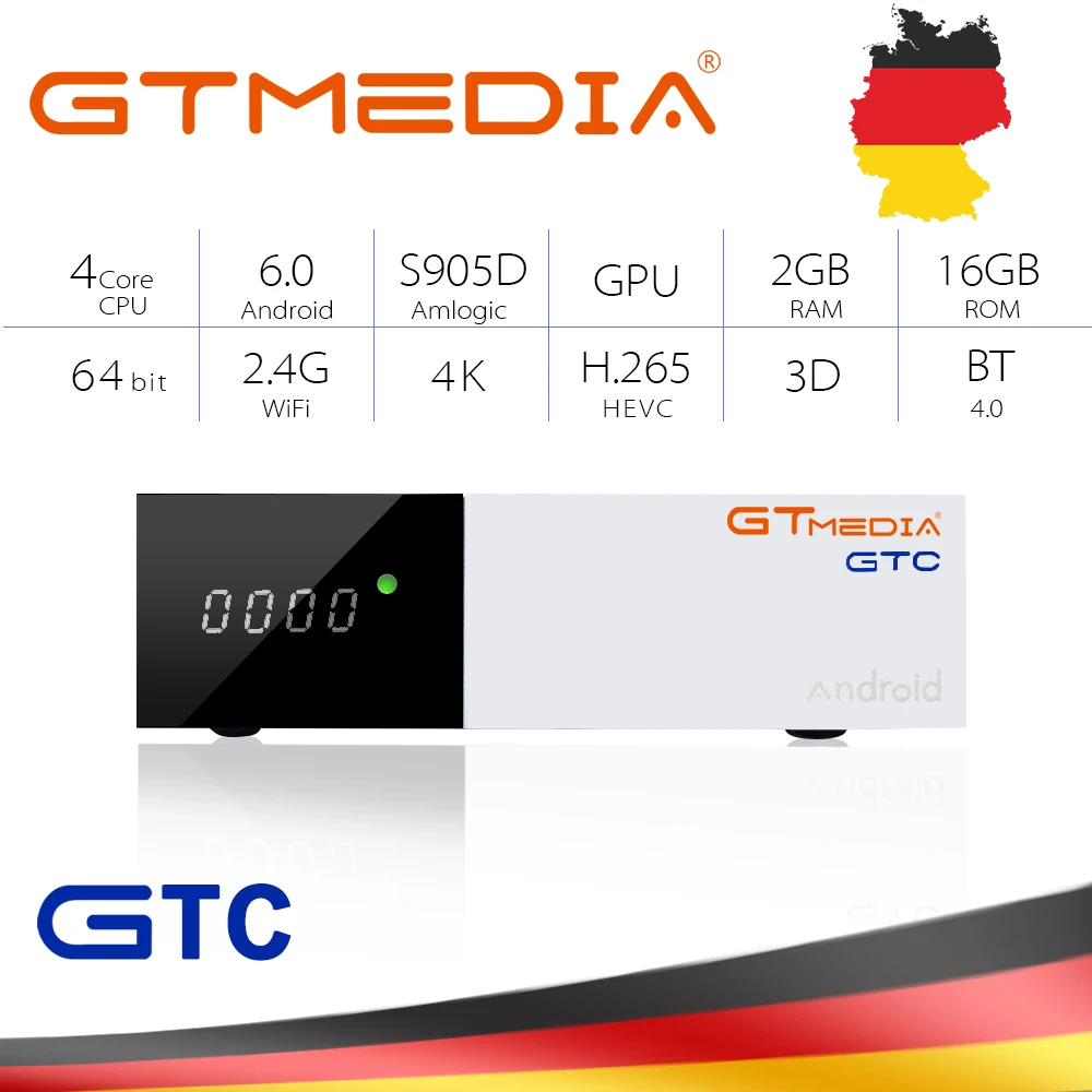 GTmedia GTC Android 6,0 ТВ приставка DVB-S2/T2/Cable/ISDBT Amlogic S905D 2 Гб ОЗУ 16 Гб ПЗУ Поддержка ip tv m3u cccam спутниковый ТВ приёмник