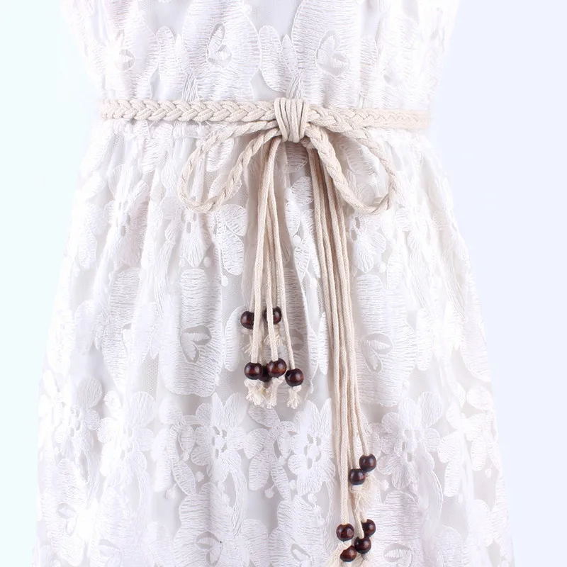 korean Simple fine woven waist women belt knitted rope decorative women's dress accessories tassel straps