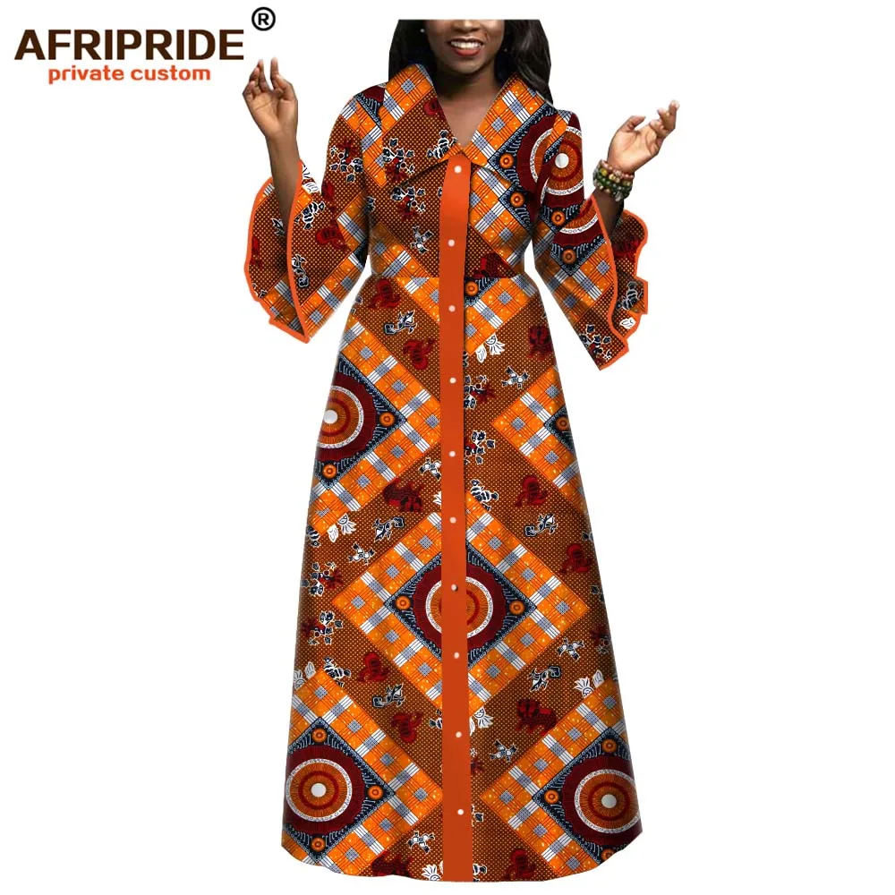 Весенне-осеннее Африканское Макси платье для женщин AFRIPRIDE, на заказ, полный рукав-клеш, длина до пола, женское Хлопковое платье A1825084