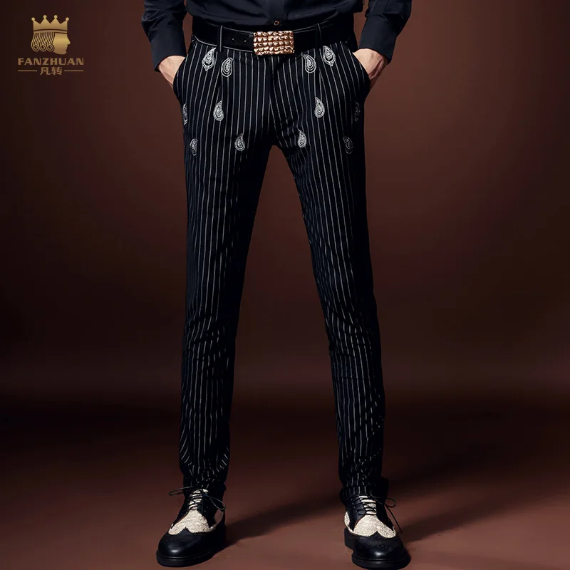 Free Shipping Newarrivals Male fashion man's casual party fringe personality embroidery slim microejection straight pants 618057 | Мужская