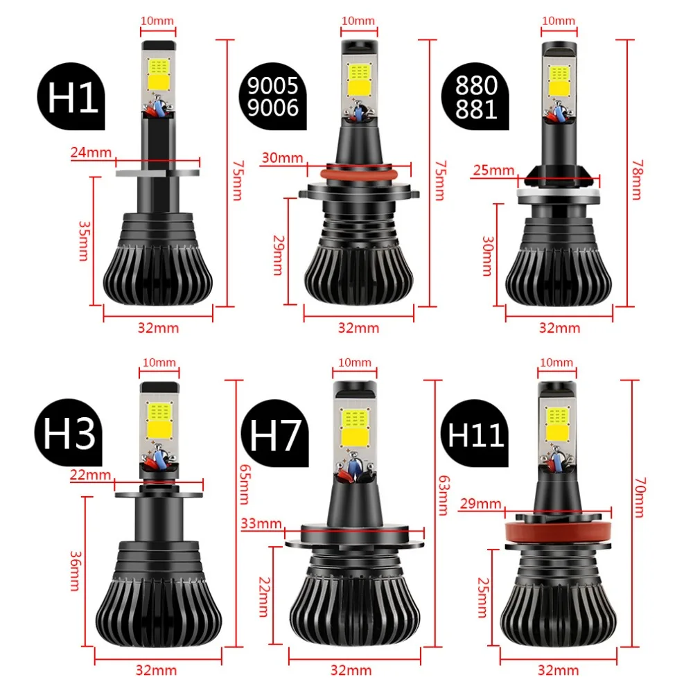 2 шт. H7 Led H1 H3 H8 H11 9005 HB3 9006 HB4 светодиодные лампы H27 880 881 двойной Цвет 2800LM Автомобильные противотуманные фары DRL авто светодиодные лампы 12 V-24 V 6000K