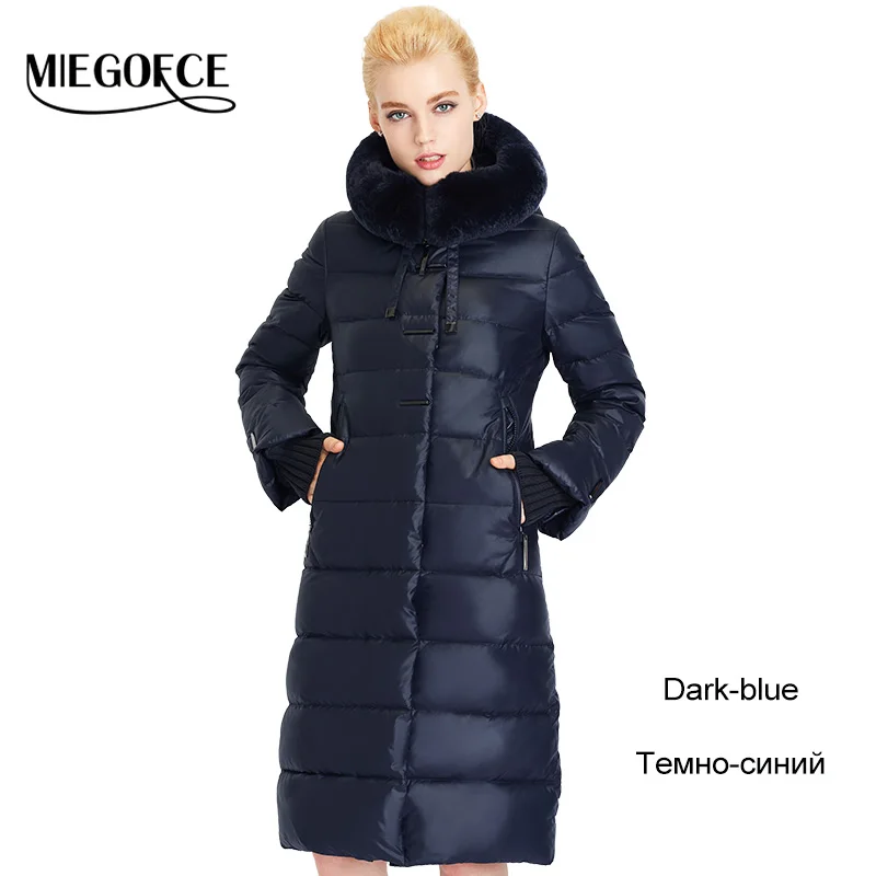 MIEGOFCE Новая Зимняя Коллекция Теплый Женский Зимний Пуховик Теплая Женская Парка Средней Длинны с Воротником из Меха Кролика Зимнее Пальто для Женщин в Европейском стиле - Цвет: 605 Dark blue