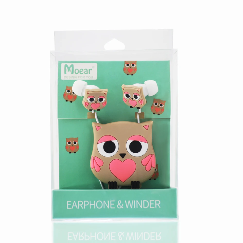 Moear Cute 3.5mm Cartoon Owl 3D Stereo Earphones Kids Wired Earbuds Headsets with Winder | Электроника