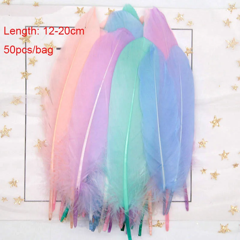 Sweet Mix 50pcs Натуральные лебединые перья 14-20 см, многоцветные гусиные перья, шлейф для рукоделия, свадебных украшений, рукоделия, украшения для дома, 50 шт - Цвет: Sweet Mix 50pcs