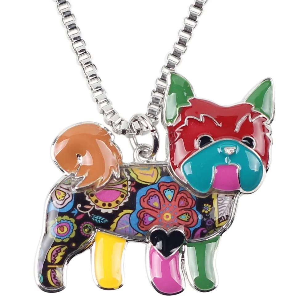 WEVENI Statement Metal Yorkie Yorkshire Dog Necklace Pendants Enamel Collar Choker Chain New Fashion Animal Jewelry For Women | Украшения и