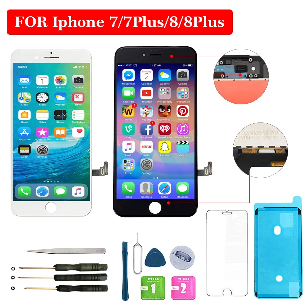 Для iphone 7 LCD Plus 8 дисплей 4 дюймов 5 3D кодирующий преобразователь сенсорного экрана