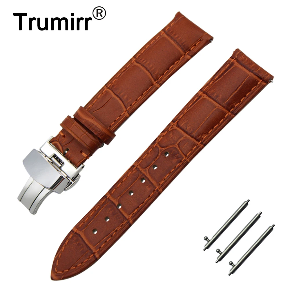 

20mm First Layer Calf Genuine Leather Watch Band Quick Release Strap for Ticwatch 2 42mm Butterfly Buckle Wrist Belt Bracelet