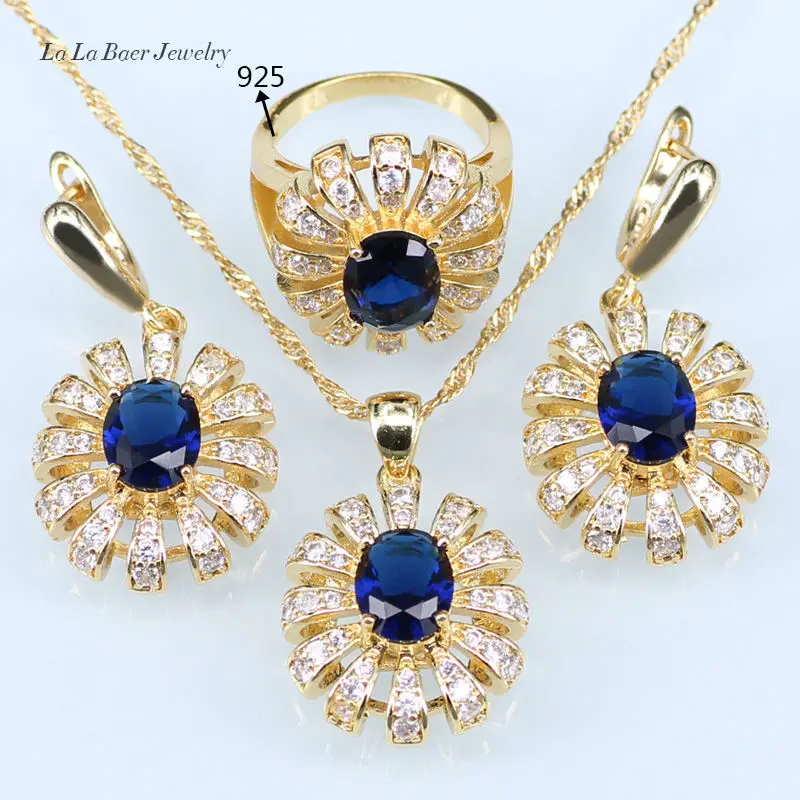 L &amp B классический синий кристалл белый циркон золото Цвет Ювелирные наборы для