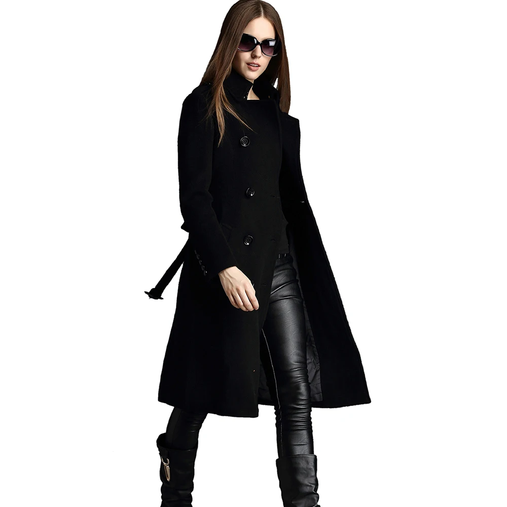 Женское шерстяное пальто ESCALIER длинное двубортное с поясом и карманами верхняя