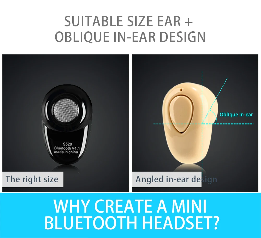 Мини Беспроводная гарнитура S520, bluetooth наушники, моно маленькие стерео наушники, скрытые невидимые Микронаушники для телефона