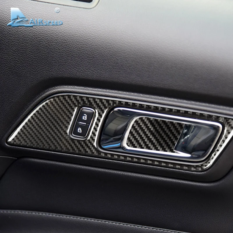 

AIRSPEED Carbon Fiber Car Door Inner Handle Door Bowl Cover Sticker for Ford Mustang 2015 2016 2017 Accessories Interior Trim