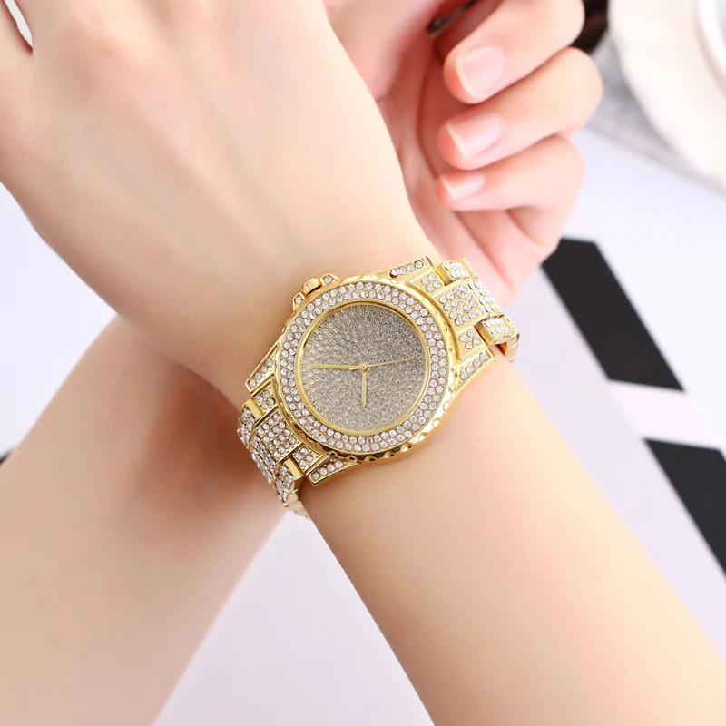 Роскошные Алмазные часы для мужчин и женщин из нержавеющей стали ремешок