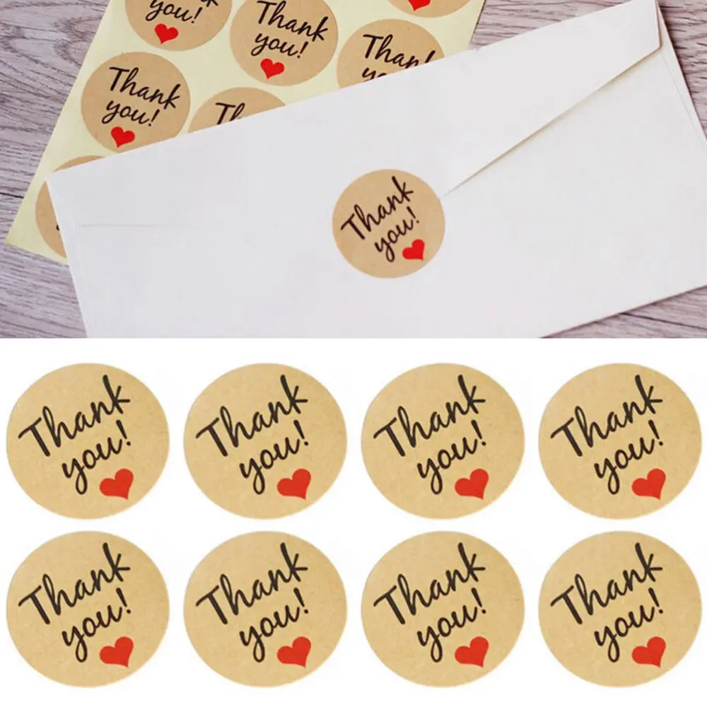 

60pcs/5Sheet DIY Handmade wtih Love Red Heart Thank you Round Scrapbooking Paper Labels Seal Sticker