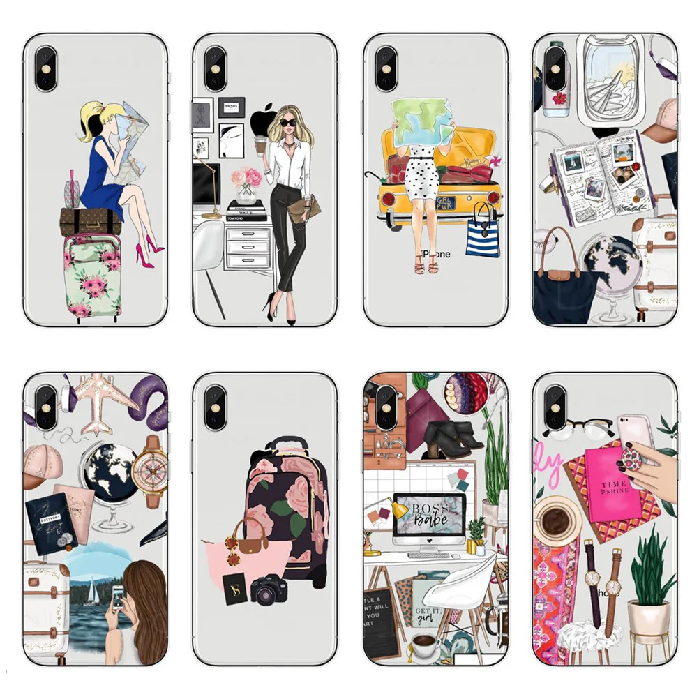 Fashion Travel girl Soft TPU Phone Case For iPhone X 5S SE 6 6S Plus 7 8 Female boss Women clear Silicone Cover |