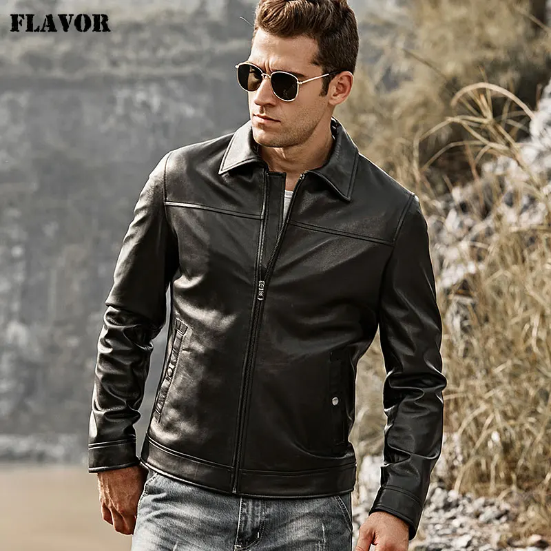 Kожаная куртка мужская с отложным воротником FLAVOR кожаная мотоциклетная из шкуры