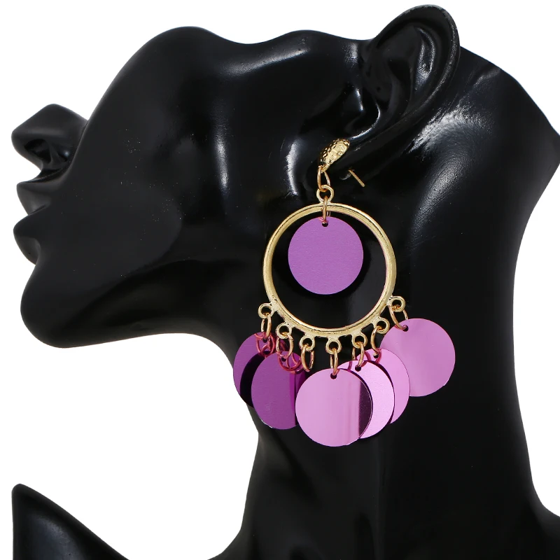 WNGMNGL золотой цвет богемы Круглый Круг блесток кисточкой серьги для женщин 2018 Мода