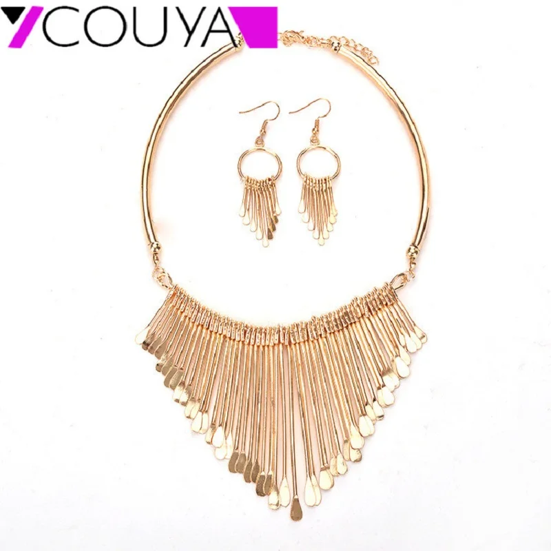 Fashion Collier Stylish Pretty Femme Silver color Tassels Bohemian Pendant Colar Statement Necklaces and Earrings set Jewelry | Украшения и