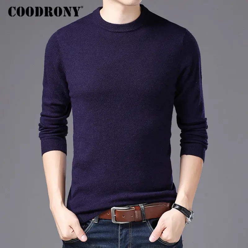 Бренд COODRONY, мужской свитер с круглым вырезом, для осени и зимы, чистая мериносовая шерсть, свитера, мягкий теплый кашемировый пуловер для мужчин 93001 - Цвет: Фиолетовый