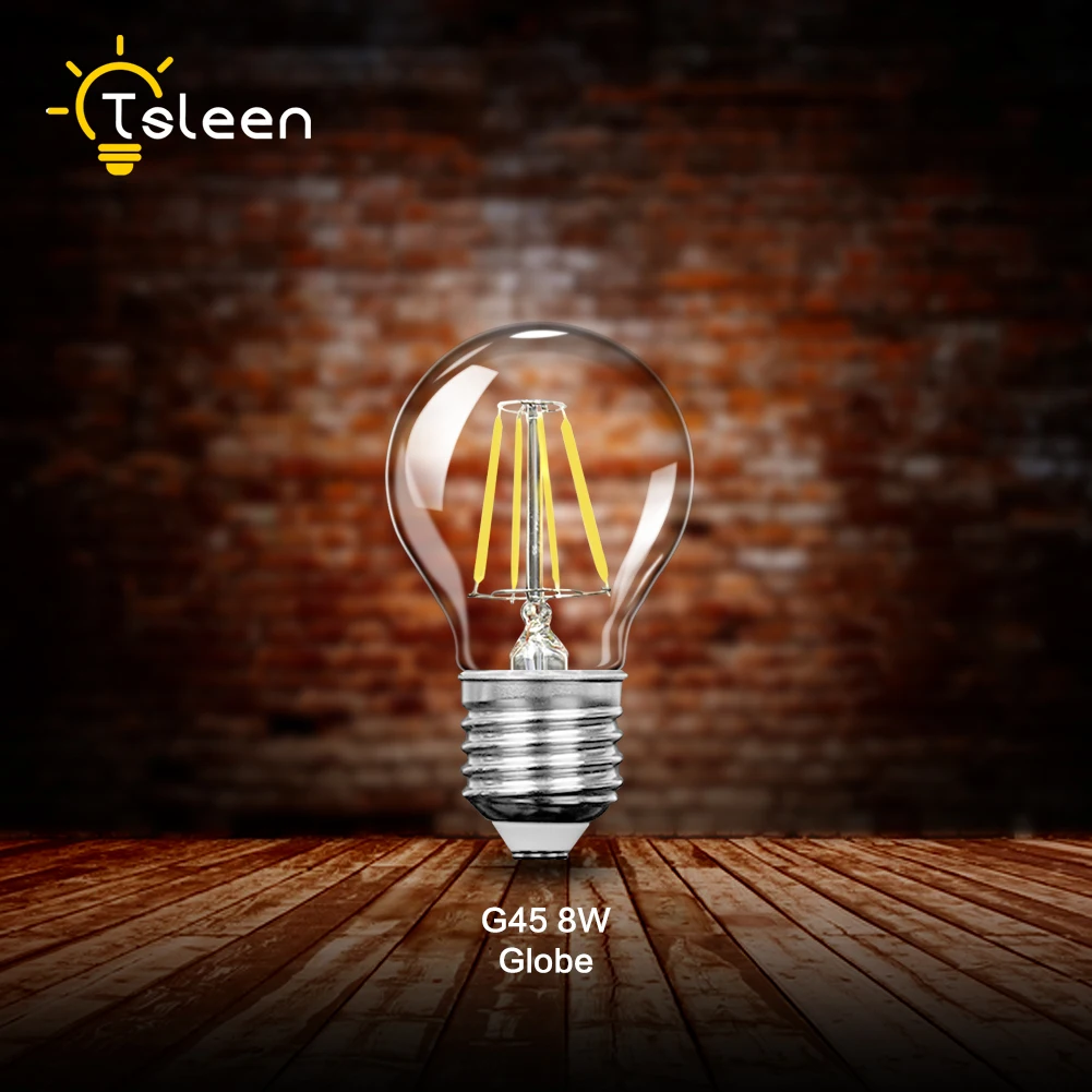 TSLEEN Винтаж COB E27 светодиодный светильник Edison лампада светодиодный лампы 110V 220V G45 A60 ST64 нити светильник 4 Вт 8 Вт 12 Вт 16 Вт Ретро светильник ампулы - Испускаемый цвет: G45 8W