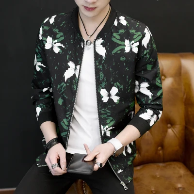 JK778 Куртка мужская мода Slim Fit Мужская s цветочные куртки с длинным рукавом Повседневная куртка-бомбер брендовая одежда плюс размер ветровка пальто - Цвет: JK778