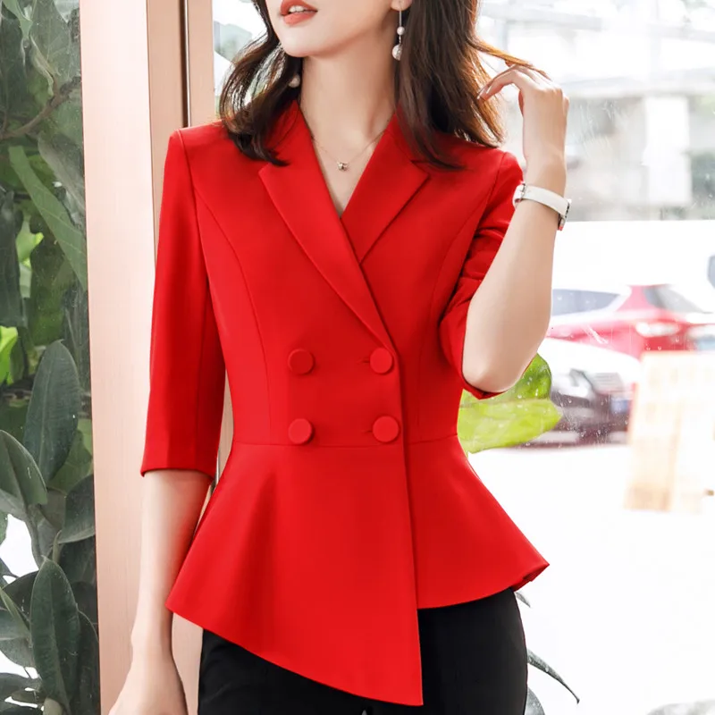 Red blazer Женский красный блейзер тонкий весна осень элегантный женский офисный жакет OL темперамент формальная деловая форма - Цвет: Red blazer