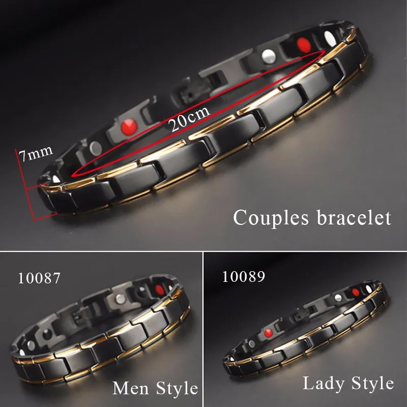 Hottime 4 in 1 Magnetic New Fashion Lovers' Jewelry Black Gold Titanium Steel Bracelet For Women And Men Never Fade Top-Quality