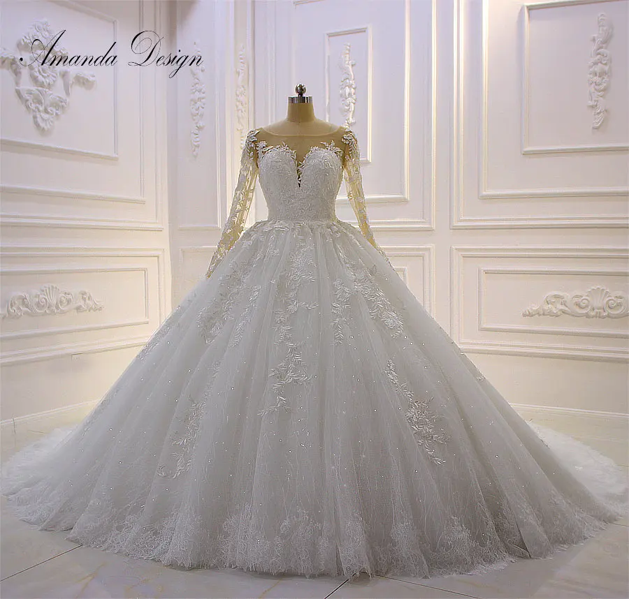 Свадебное платье с длинными рукавами и кружевной аппликацией Amanda Design vestido de