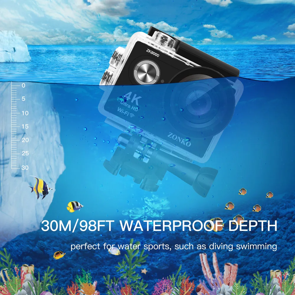 Экшн-камера Ultra HD 4 K/25fps WiFi 2 0 &quot170D подводный водонепроницаемый шлем видео