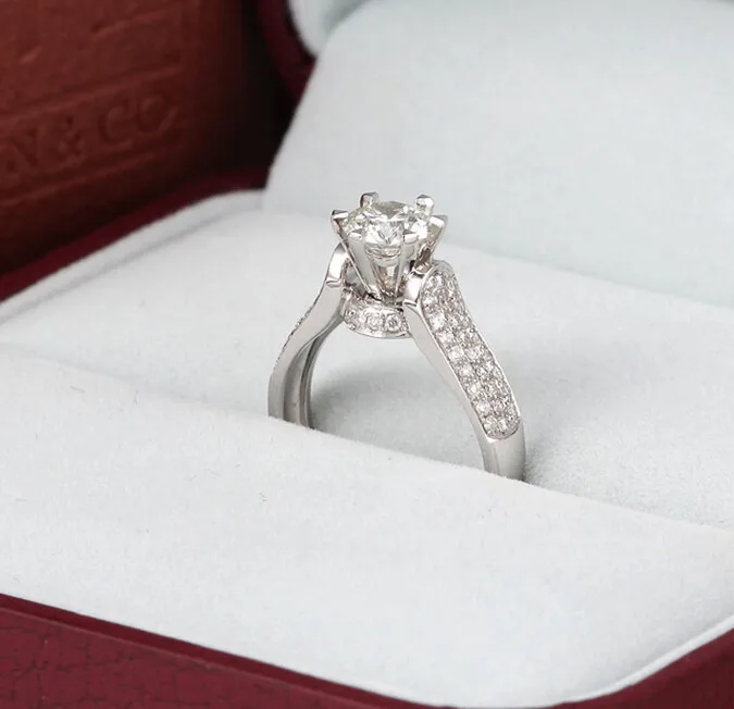 Модные Роскошные ювелирные изделия 2CT AAA кубический цирконий 925 пробы серебро 5A CZ камни Свадебные обручальные круглые женские кольца SZ4-10
