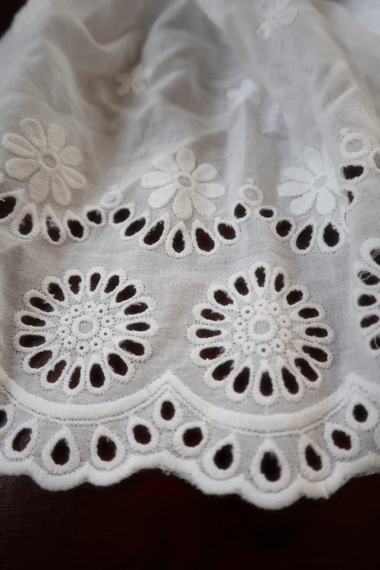Хлопковая кружевная ткань 14 ярдов хлопковая цвета слоновой кости с вышивкой