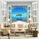 Пользовательские Настенные обои 3D стерео окно Чайка Остров морской пейзаж фото стены фрески гостиная телевизор диван фон стены 3 D