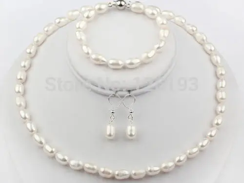 Nice 8-9mm White Natural Freshwater Pearls Necklace Bracelet and Earrings Set | Украшения и аксессуары