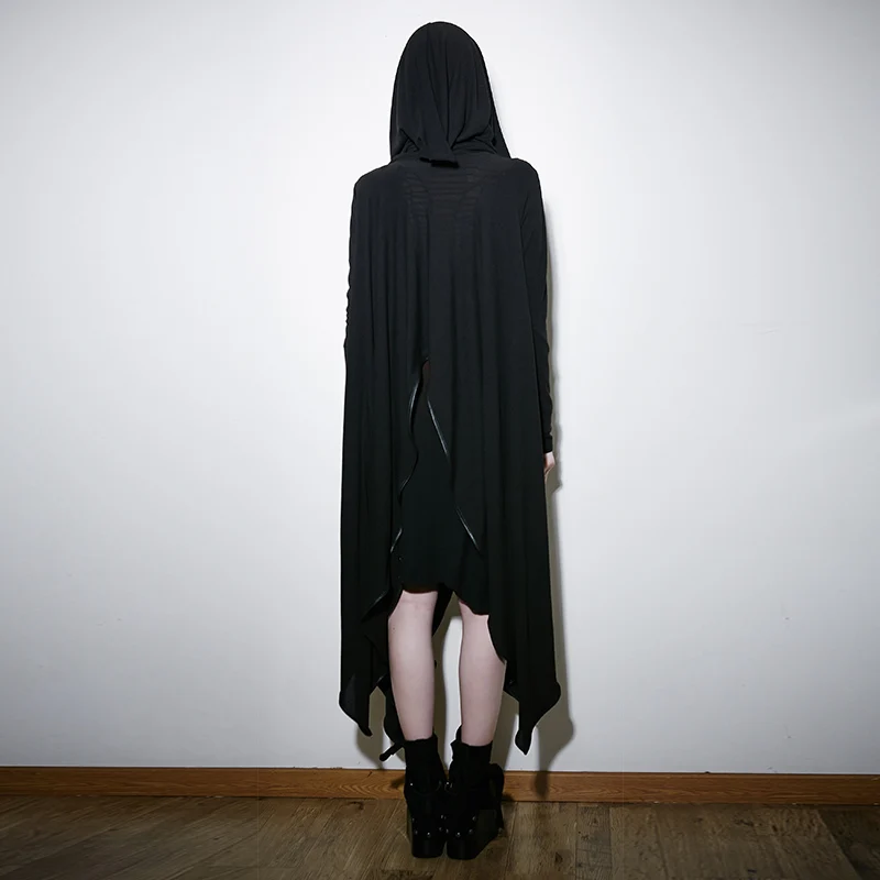 Черная куртка Witchy с капюшоном и низкой асимметричной накидкой в стиле Панк rave PY134