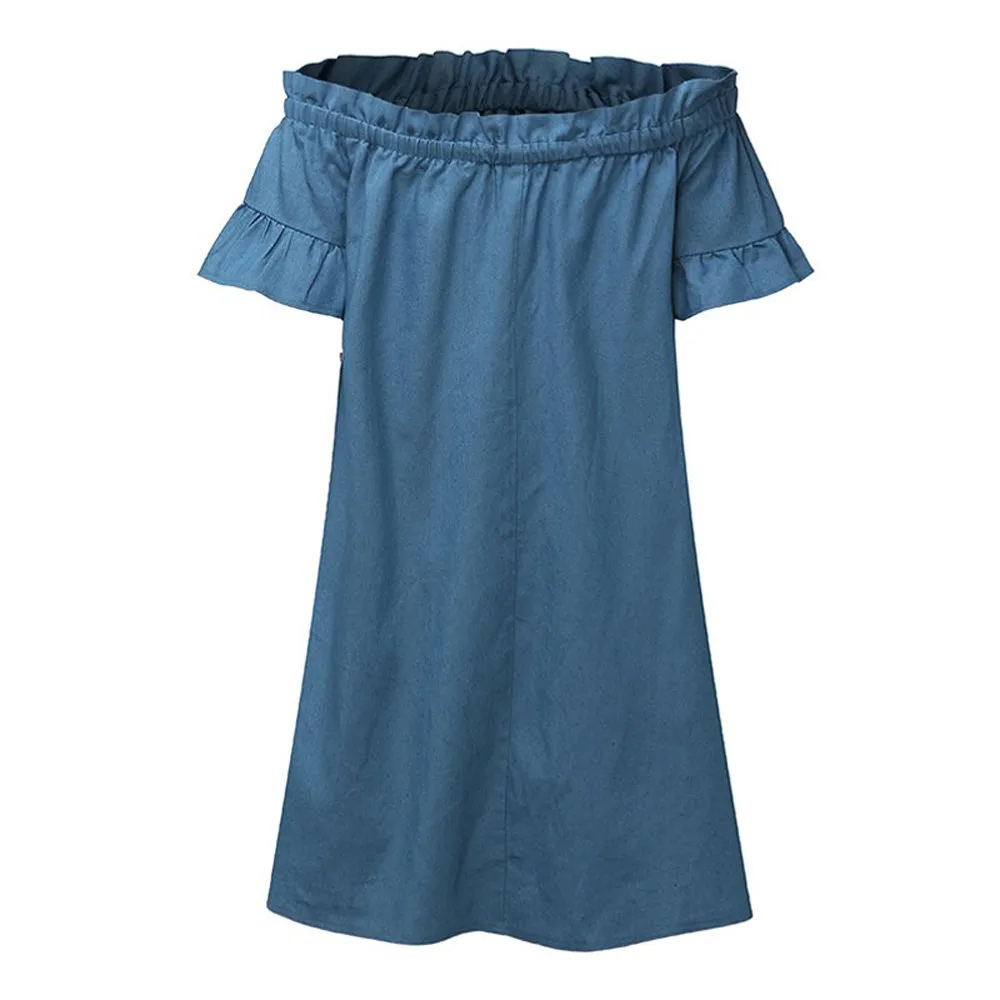 &amp35 Plus Size Dress Womens Beach Off The Shoulder Bardot Denim Look Shirt Tops Vestidos De Festa Платье Vadim - купить по