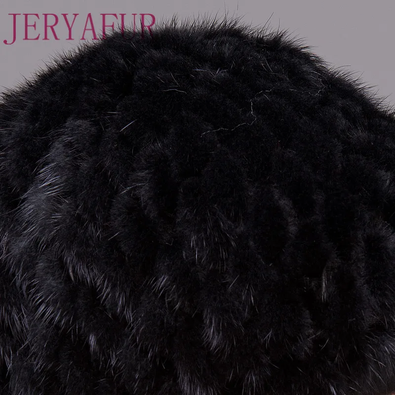 

JERYAFUR Hot mink fur hat for women winter knitted mink skin pineapple shaped hat, warm fashion fur, fox skiing helmet