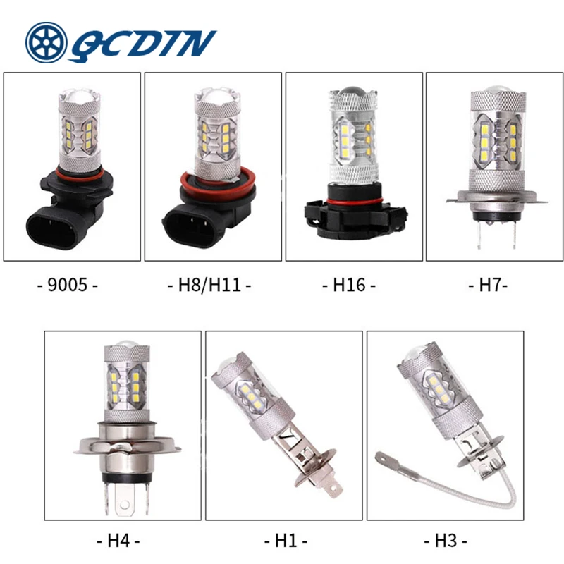 QCDIN 2 шт. 80 Вт светодиодные лампы для фар 9005/H8/H1/H3/H4/H7/H16 Белый авто фары лампочки