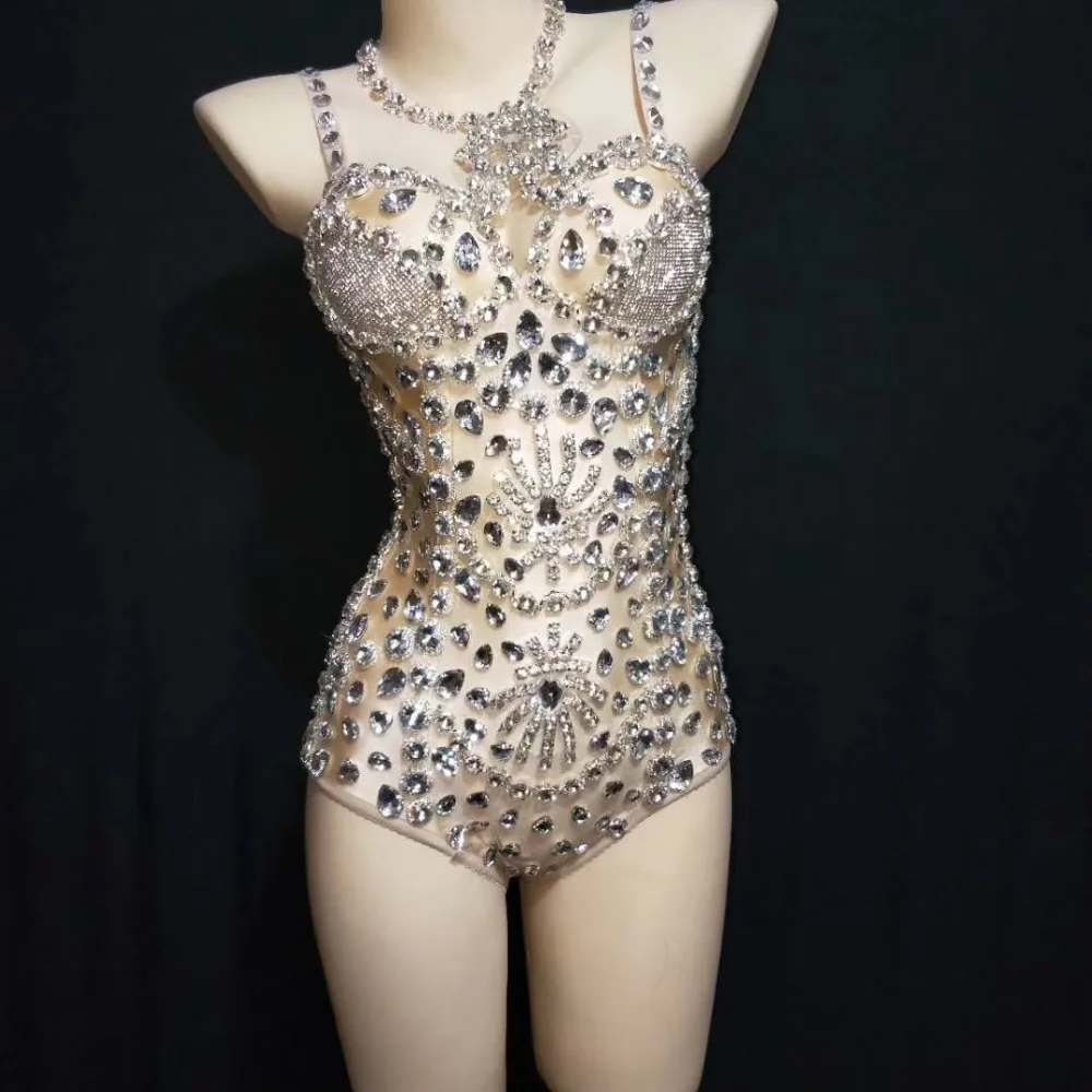 Для женщин пикантные яркие серебряные боди со стразами большие камни день